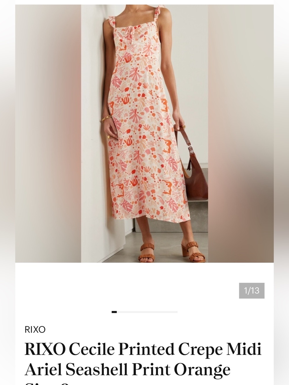 RIXO Cecile Seashell Print Midi Dress in Orange and Cream